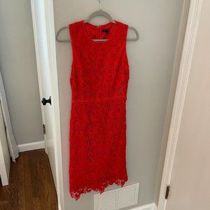 Ann Taylor Red-Orange Sleeveless Lace Dress, Size 2